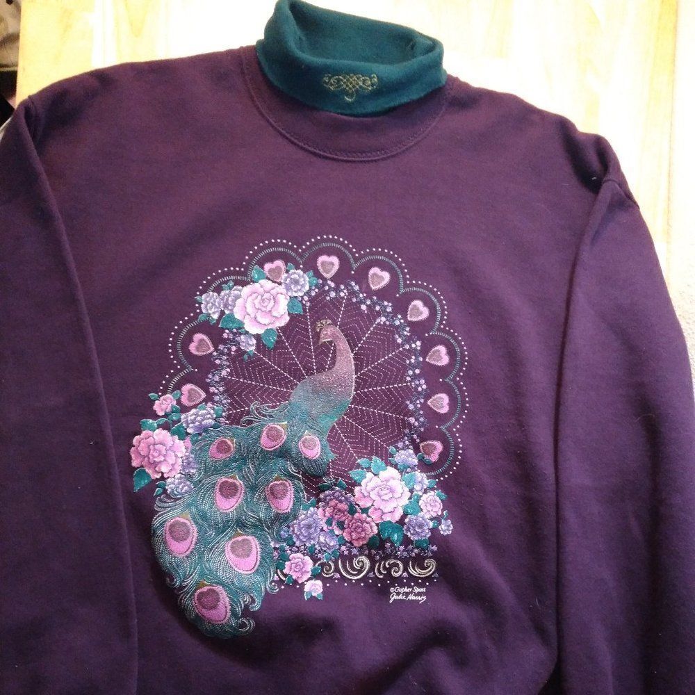 Vintage Peacock Roses Floral Hearts Double Collar Sweatshirt